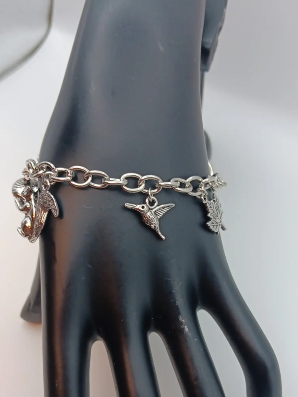 Handmade Silver-tone Squirrel & Acorn Charm Bracelet